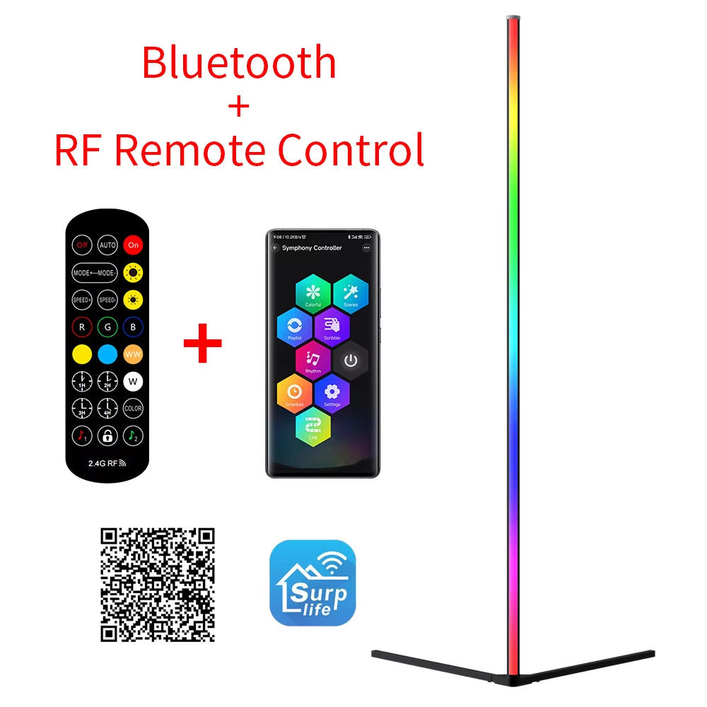 Smart LED Corner Floor Lamp – Dimmable RGB Light 55 Inch