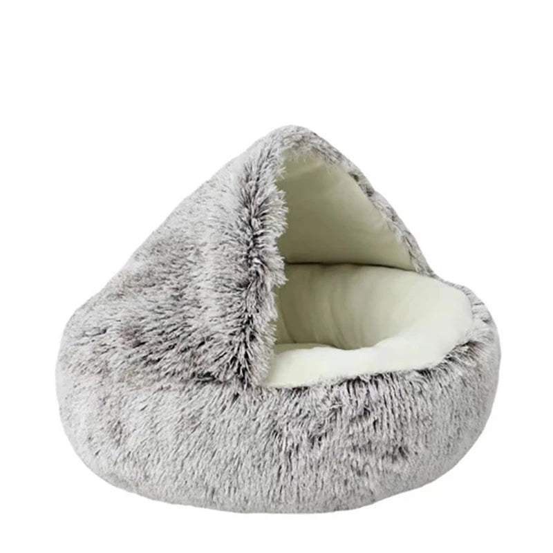 Round Plush Hooded Cats or Small Dogs Bed
