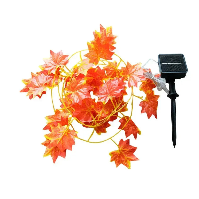 Solar Maple Leaf Garland LED Fairy Lights
