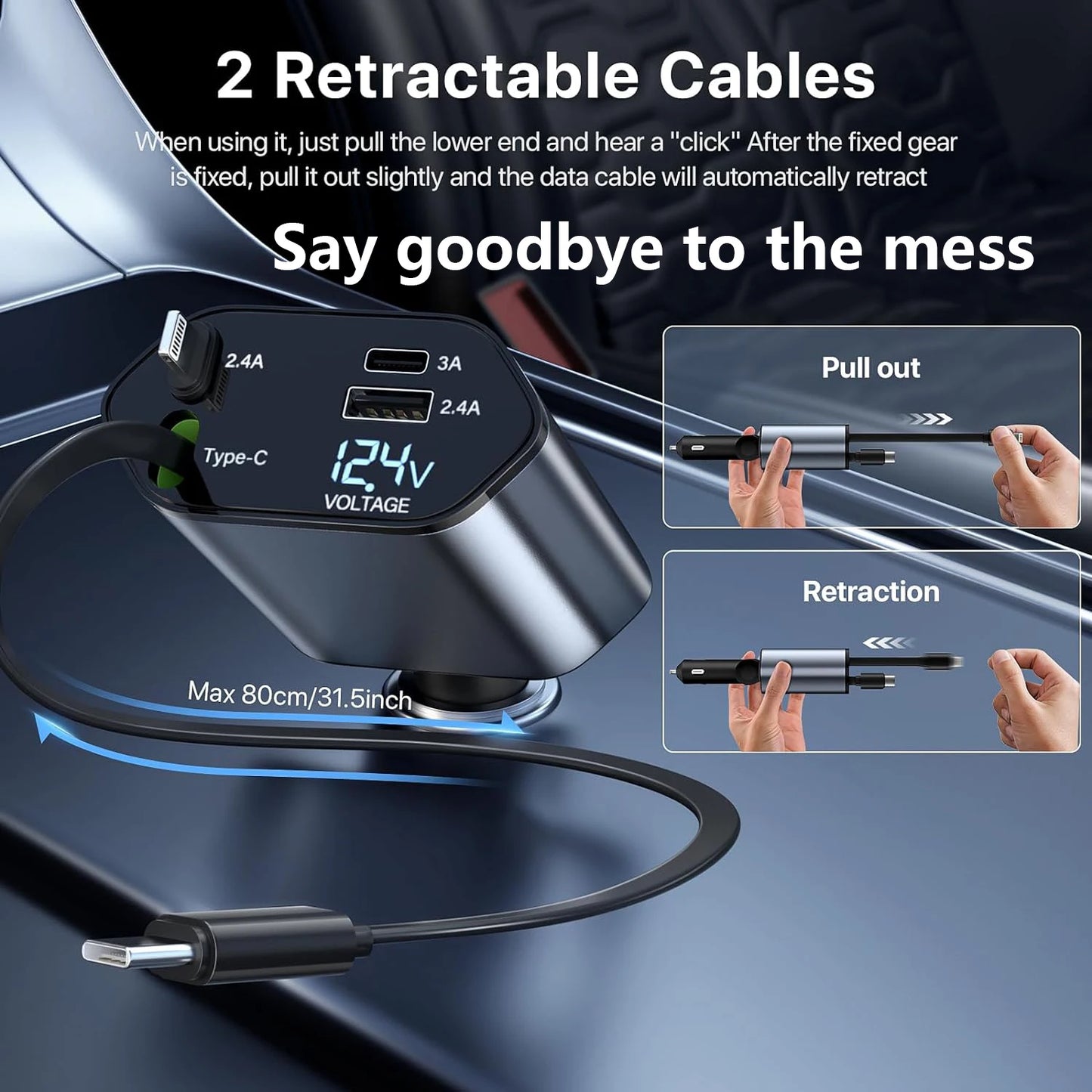 4 in 1Retractable Car Charger 120W Fast Charger