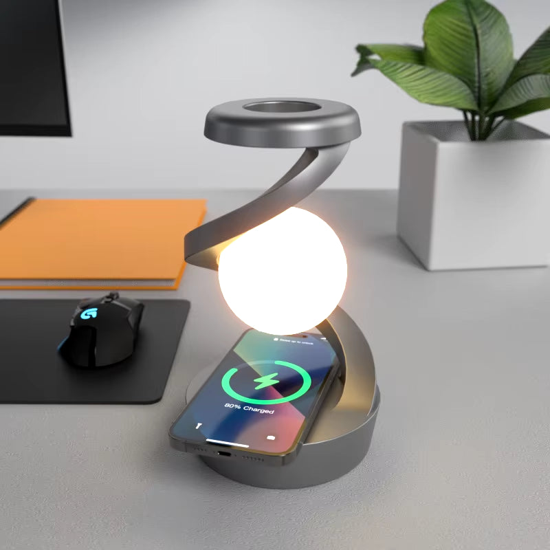 Rotating Moon Desk Lamp with Wireless Phone Charging