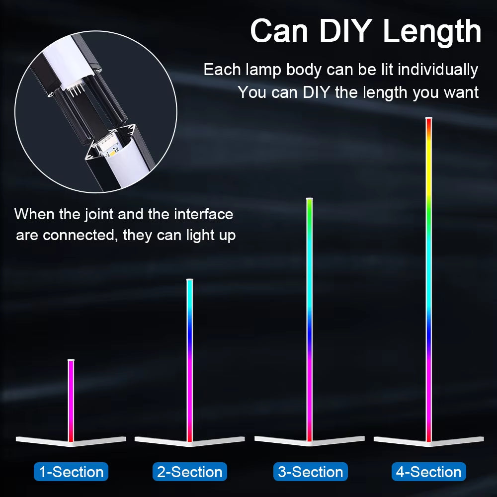 Smart LED Corner Floor Lamp – Dimmable RGB Light 55 Inch