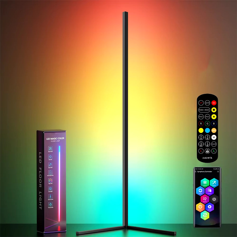 Smart LED Corner Floor Lamp – Dimmable RGB Light 55 Inch