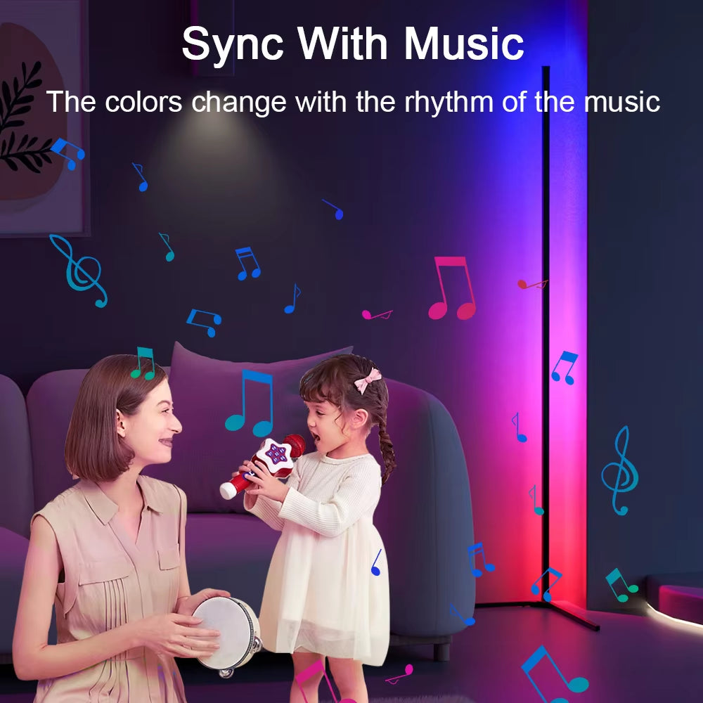 Smart LED Corner Floor Lamp – Dimmable RGB Light 55 Inch