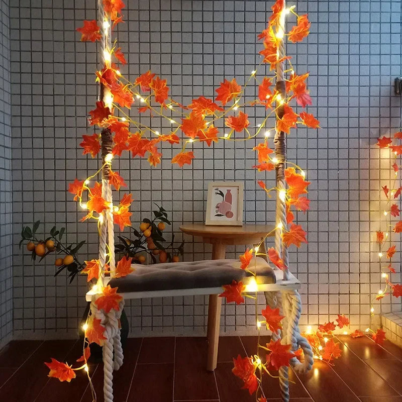 Solar Maple Leaf Garland LED Fairy Lights