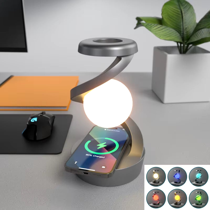 Rotating Moon Desk Lamp with Wireless Phone Charging