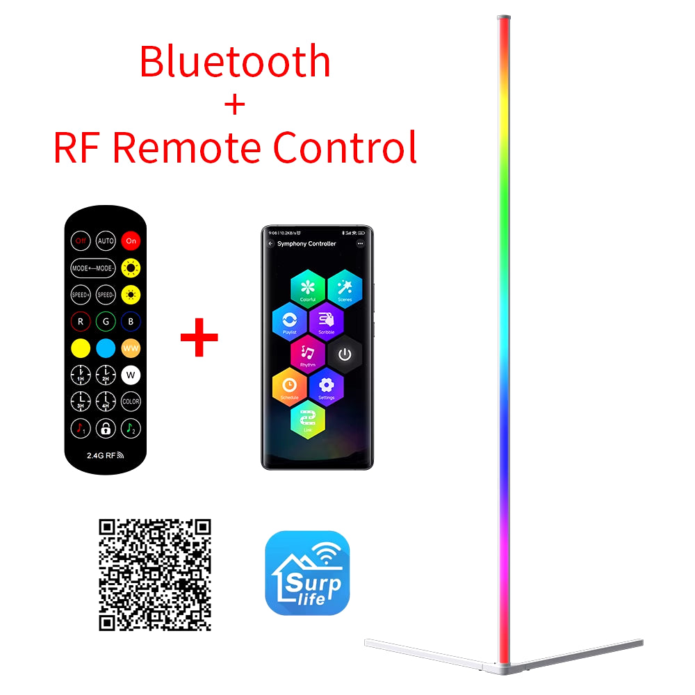 Smart LED Corner Floor Lamp – Dimmable RGB Light 55 Inch