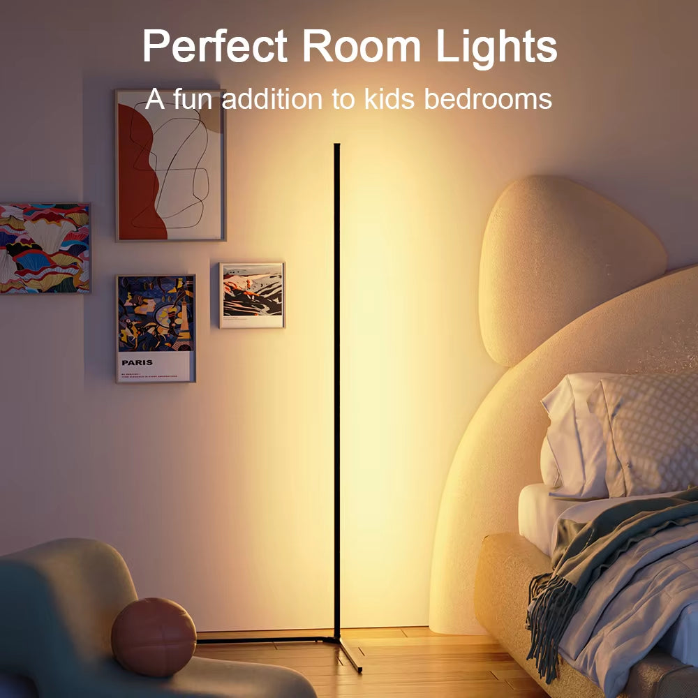 Smart LED Corner Floor Lamp – Dimmable RGB Light 55 Inch