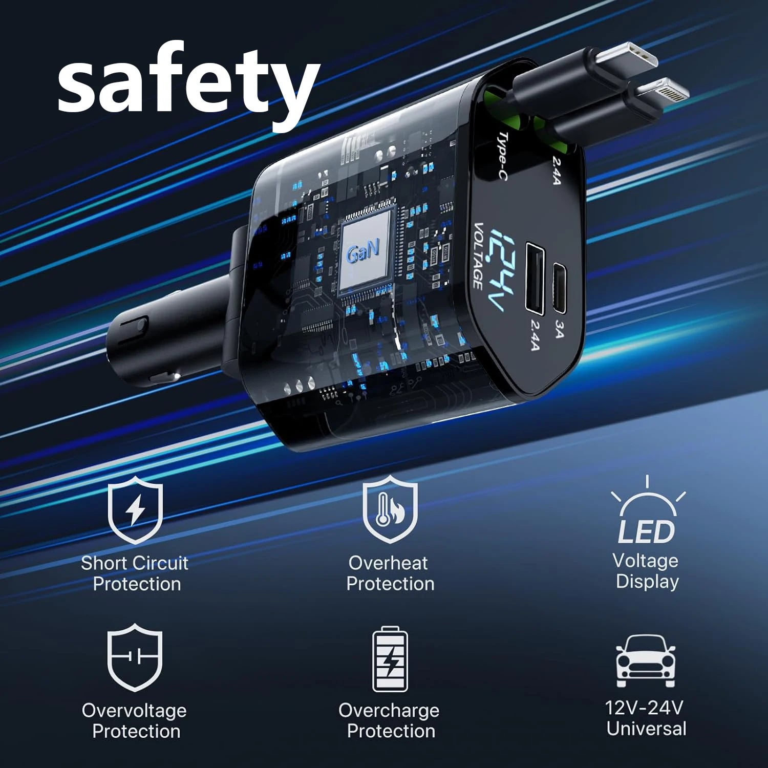 4 in 1Retractable Car Charger 120W Fast Charger