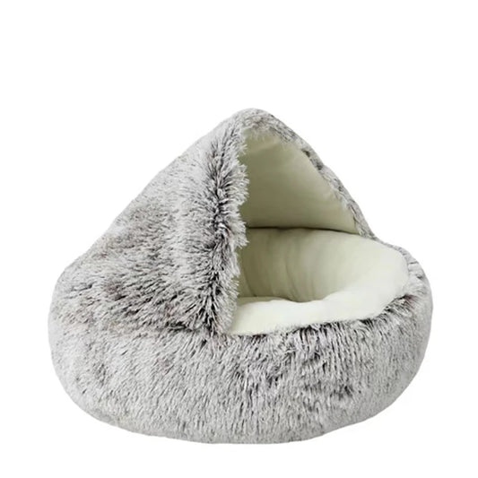 Round Plush Hooded Cats or Small Dogs Bed