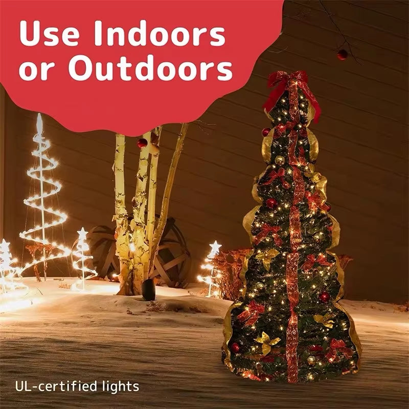 Collapsible Christmas Tree with Decorations & Warm Lights – Easy Pull-Up Installation