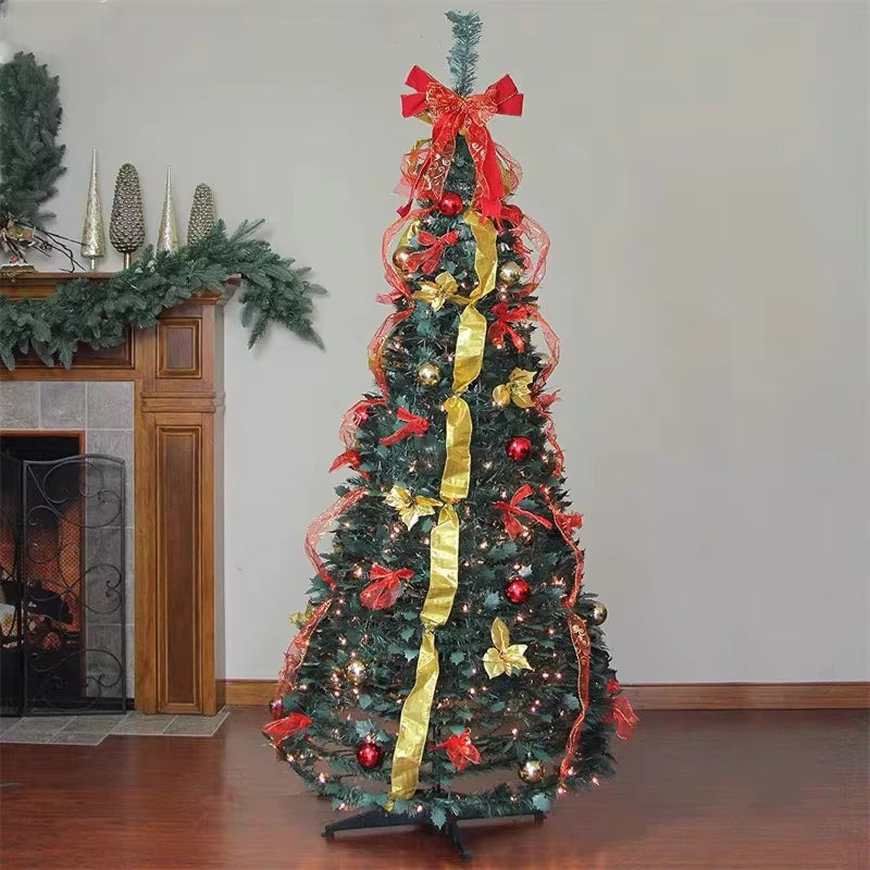 Collapsible Christmas Tree with Decorations & Warm Lights – Easy Pull-Up Installation