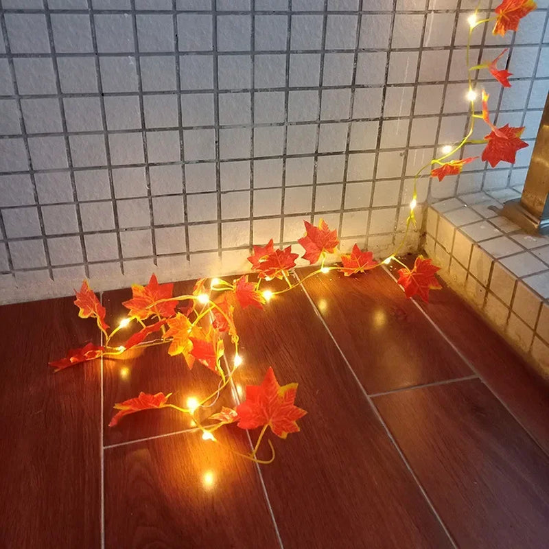 Solar Maple Leaf Garland LED Fairy Lights