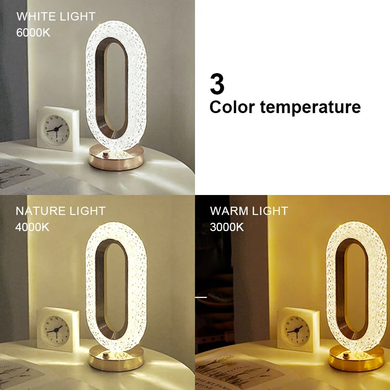 Luxury Modern Crystal Lamp: Rechargeable Touch-Dimming Table Light with 3 Colors
