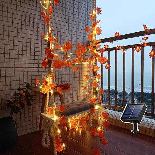 Solar Maple Leaf Garland LED Fairy Lights