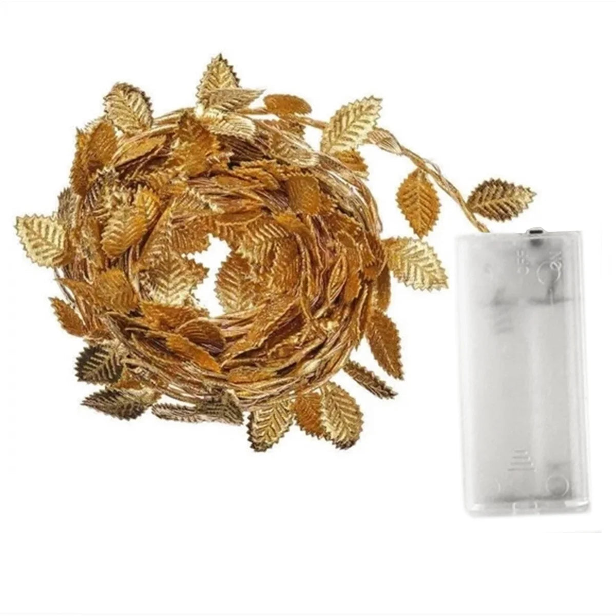 2M 20-LED Golden Leaves Fairy Lights – Battery-Powered Copper Wire String for Wedding, Home, Party, and DIY Christmas Decor.