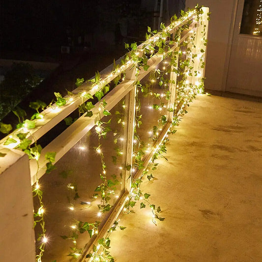 Solar Leaf and Flower Garland String Lights