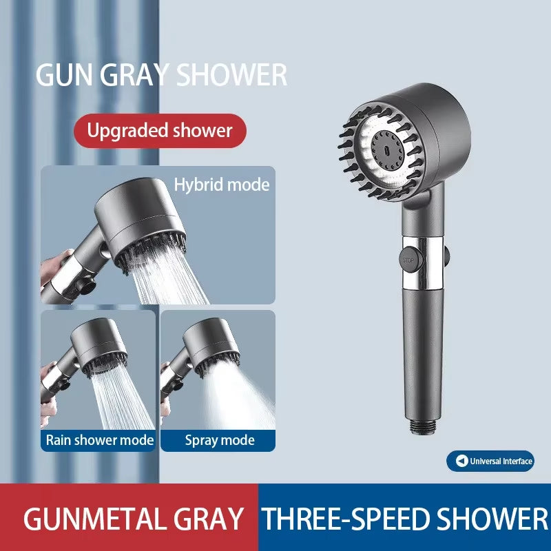 High-Pressure 3-Mode Shower Head with Massage Brush