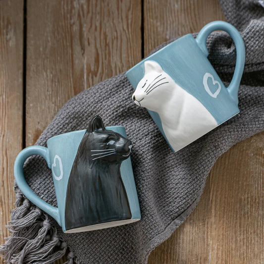 2Pcs Kiss Cat Ceramic Mugs for Couples, Married Mugs, Anniversary Mug, Morning Milk Coffee, Tea Cup Breakfast, Valentines Day,