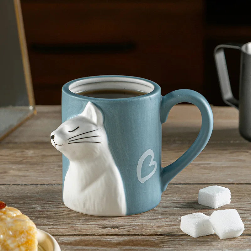 2Pcs Kiss Cat Ceramic Mugs for Couples, Married Mugs, Anniversary Mug, Morning Milk Coffee, Tea Cup Breakfast, Valentines Day,