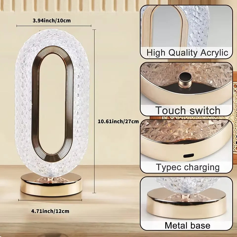 Luxury Modern Crystal Lamp: Rechargeable Touch-Dimming Table Light with 3 Colors