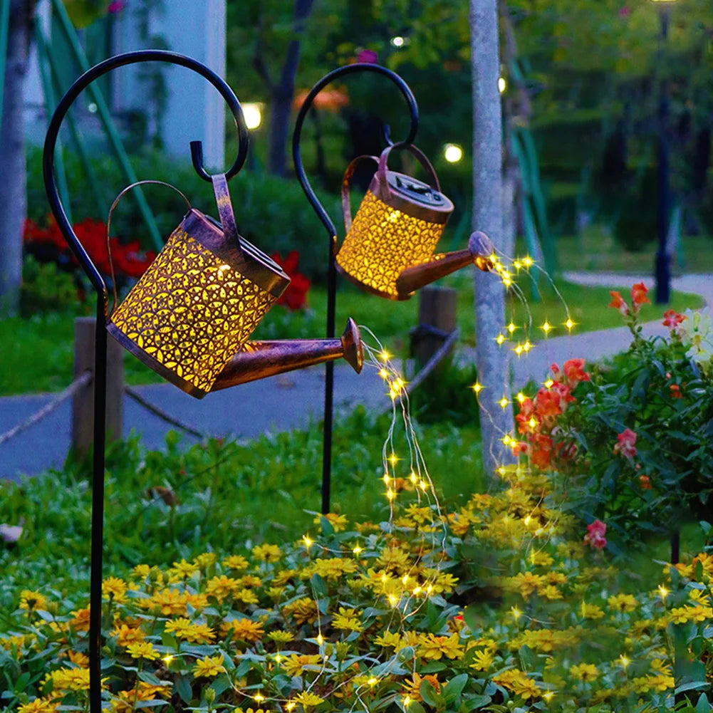 Solar Watering Cascading Lights: Garden Decor