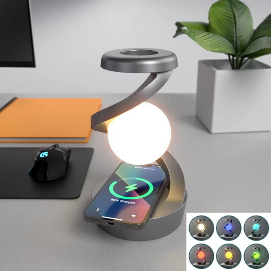 Rotating Moon Desk Lamp with Wireless Phone Charging