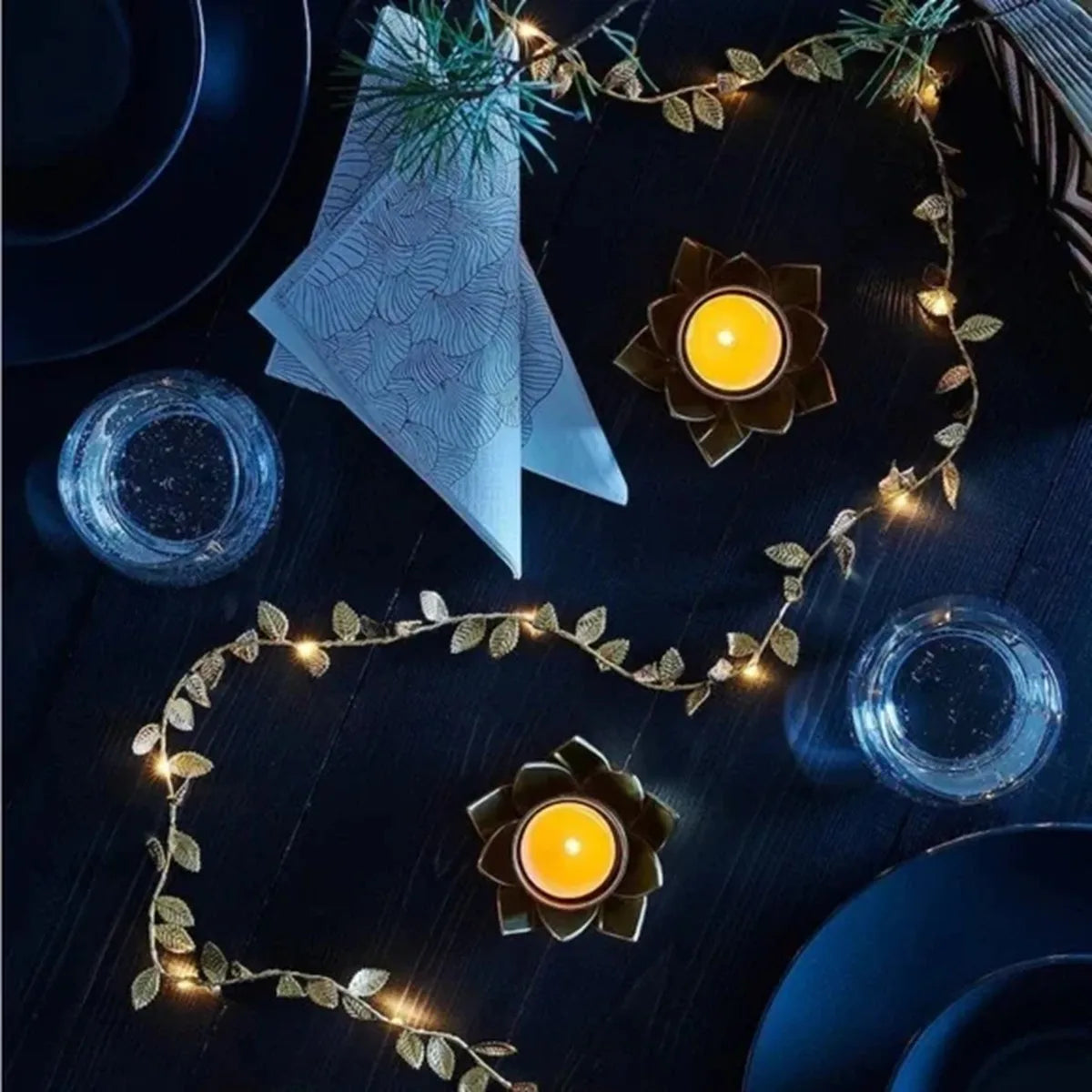 2M 20-LED Golden Leaves Fairy Lights – Battery-Powered Copper Wire String for Wedding, Home, Party, and DIY Christmas Decor.