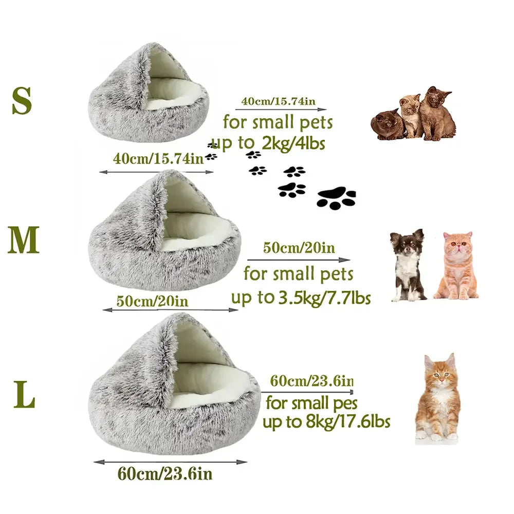 Round Plush Hooded Cats or Small Dogs Bed