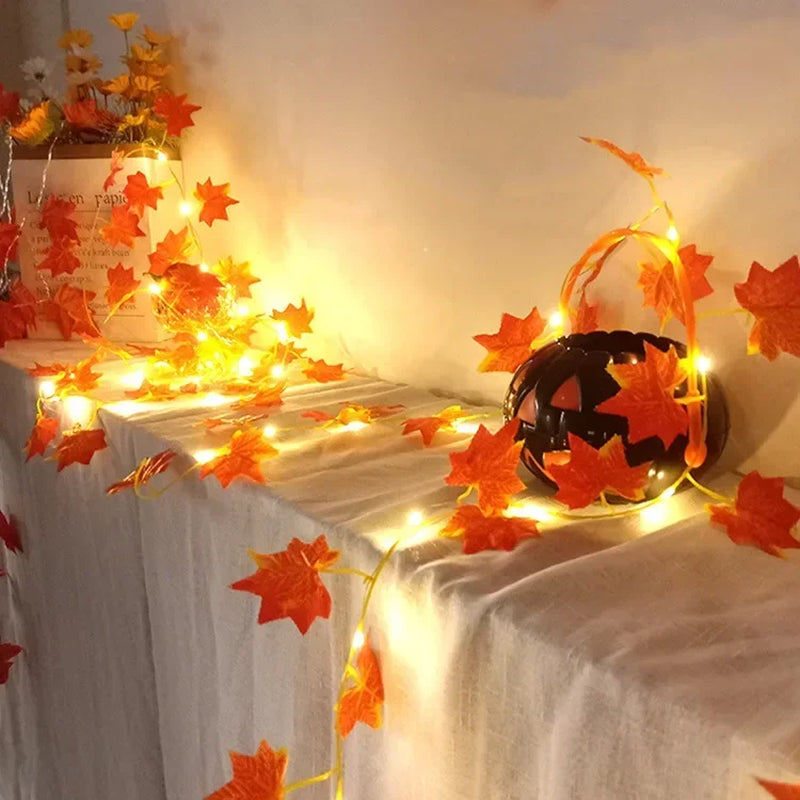 Solar Maple Leaf Garland LED Fairy Lights